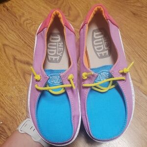 Hey Dude Loafers, Purple, Blue, Color Block - Never Worn. Kids, Size 11